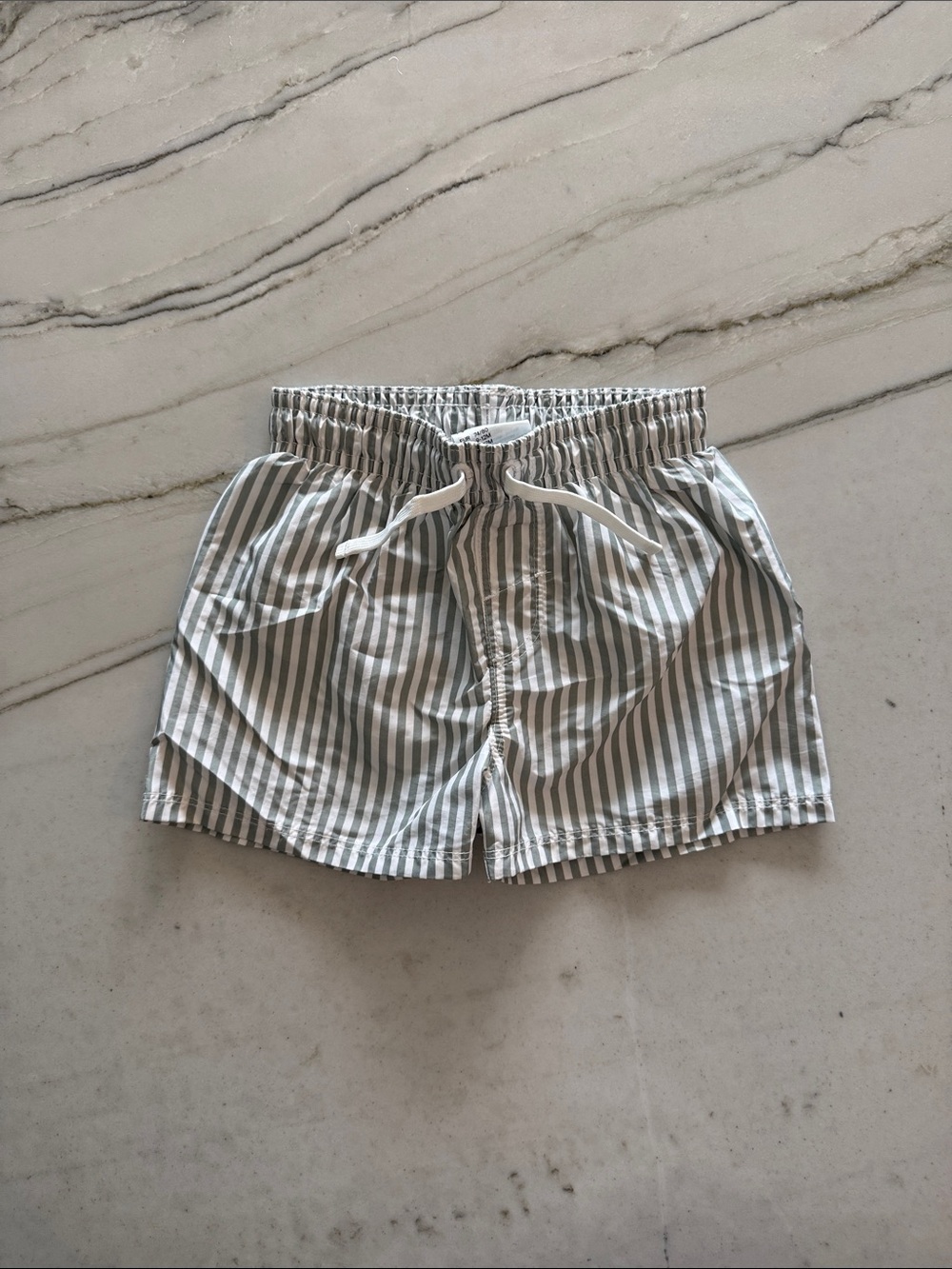 Baby Boys Sage Green Striped Swim Trunks